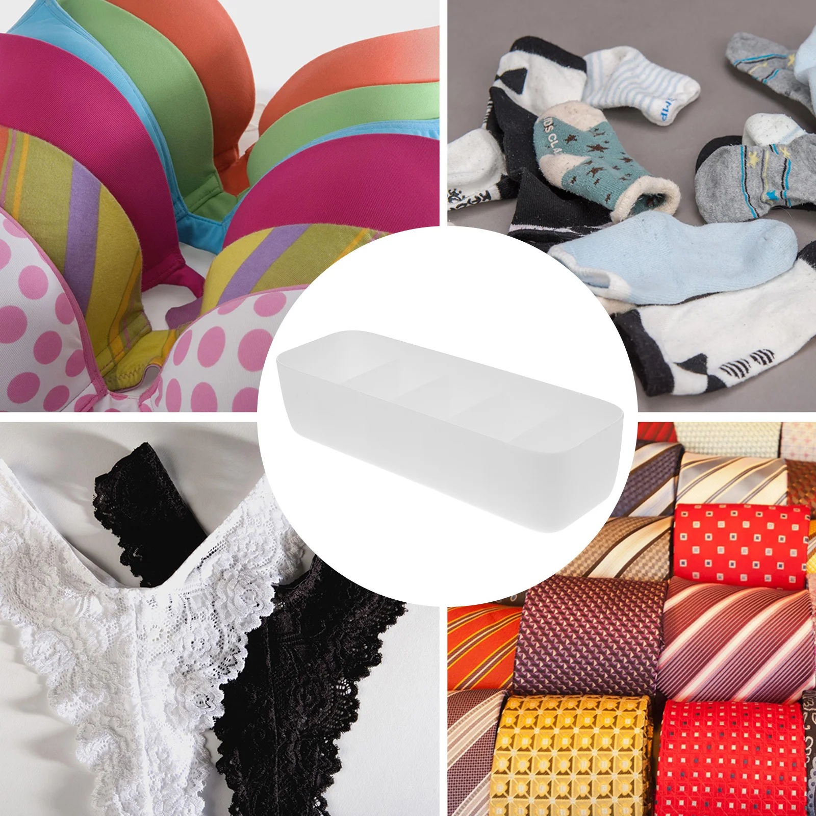 

2Pcs Lingerie Organizer Storage Box 5 Compartments Plastic Drawer Insert for Socks Underwear Bras Scarves Ties Closet