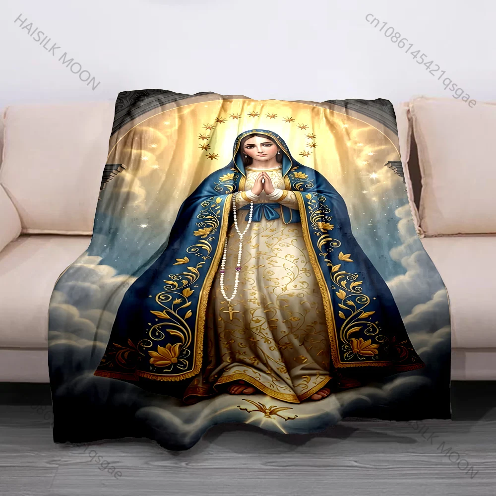 1PC Virgin statue praying ornate Print Believer Pray blanket Warm soft flannel material suitable for all seasons luxurious gift
