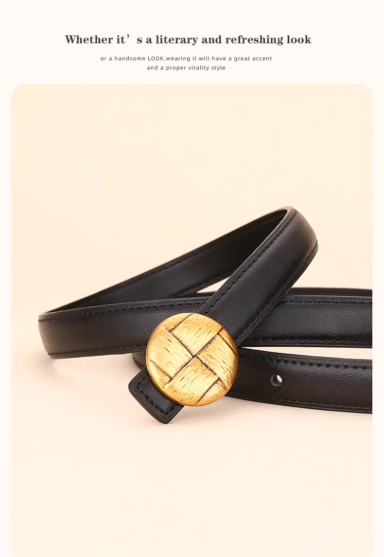 Luxuriöser Kuhledergürtel für Damen; Vielseitige Dekoration für Business und Vintage-Mode; Retro-Stil Gürtel für Damen – Detail 17