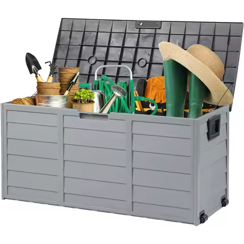 Upgraded 75 Gallon Outdoor Storage Box, Lockable Plastic Storage Containers with Lid, Patio Deck Box Furniture for Garden