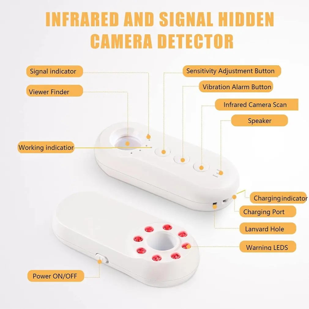 Taşınabilir Otel Anti-Gizli Gizli Kamera Dedektörü Anti-hırsızlık Alarmı Otel İğne Deliği Kızılötesi Otomatik Hata Tarayıcı Cihazı USB