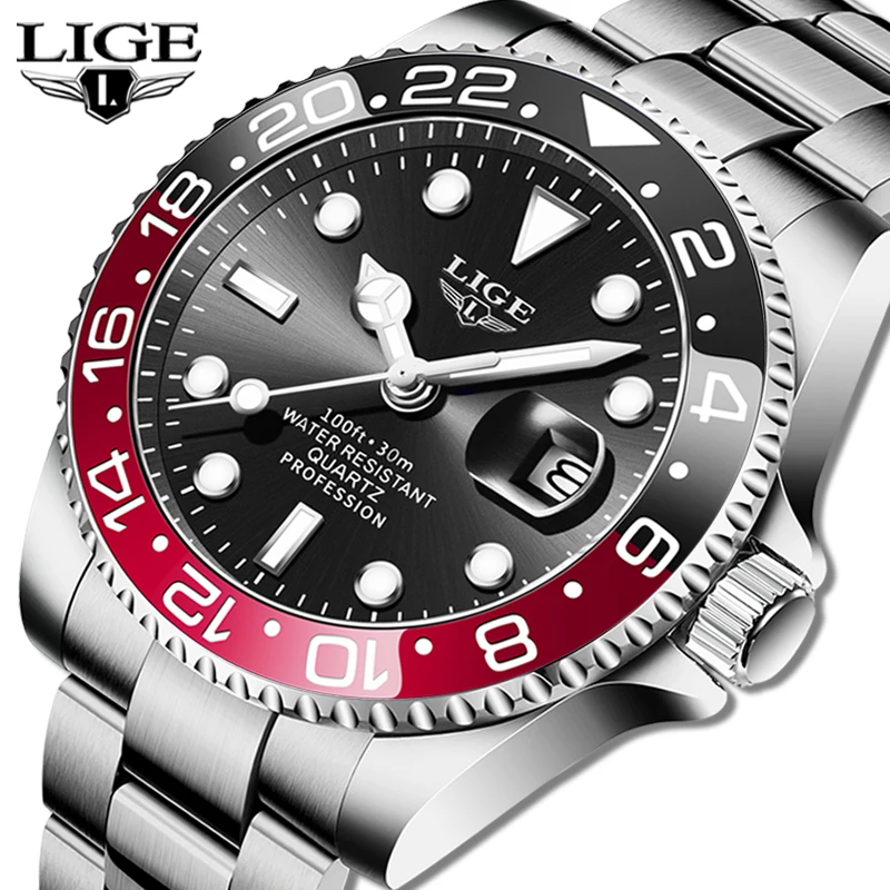 LIGE Top Original Herren Quarzuhren Blaue Wasserdichte Uhr für Männer Edelstahl Quarz Herren Luxusuhr Leuchtende Armbanduhr