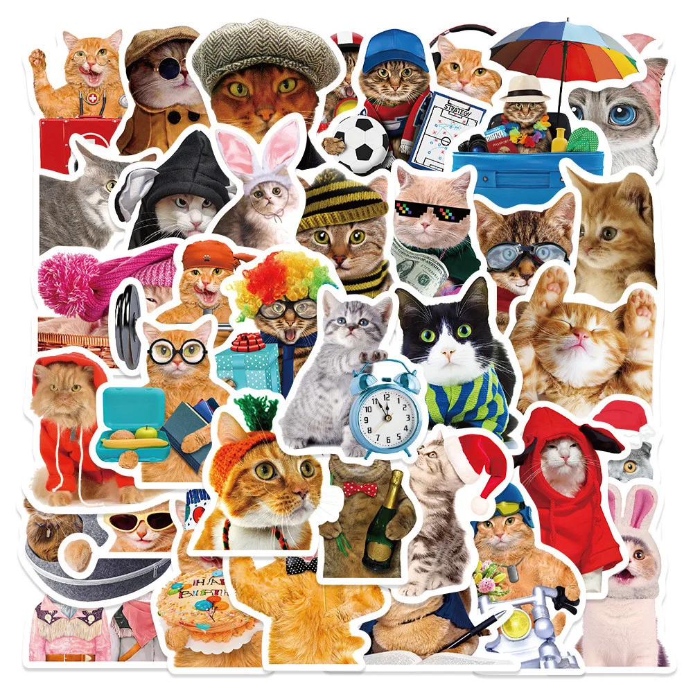 50 Stück lebendige realistische Katzenaufkleber – niedliche und lustige Katzendesigns für Handrechnungen, Schreibwaren und Notizbuch, Graffiti (Anime Worlds Store)