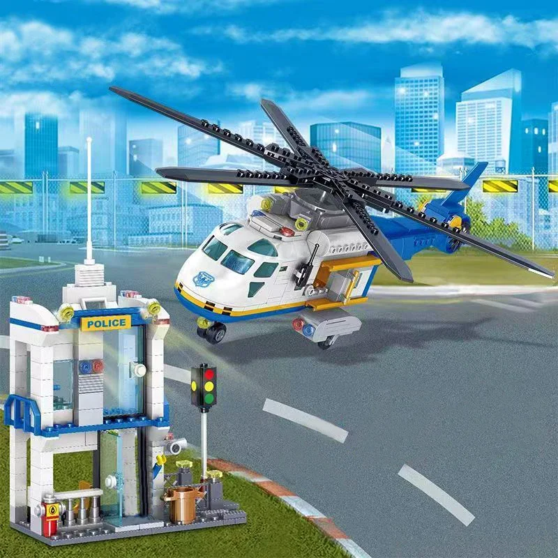 Street View City Police Station Building Blocks Creative Expert SWAT Police Aircraft Bricks Model Toys For Kid Birthday Gift MOC