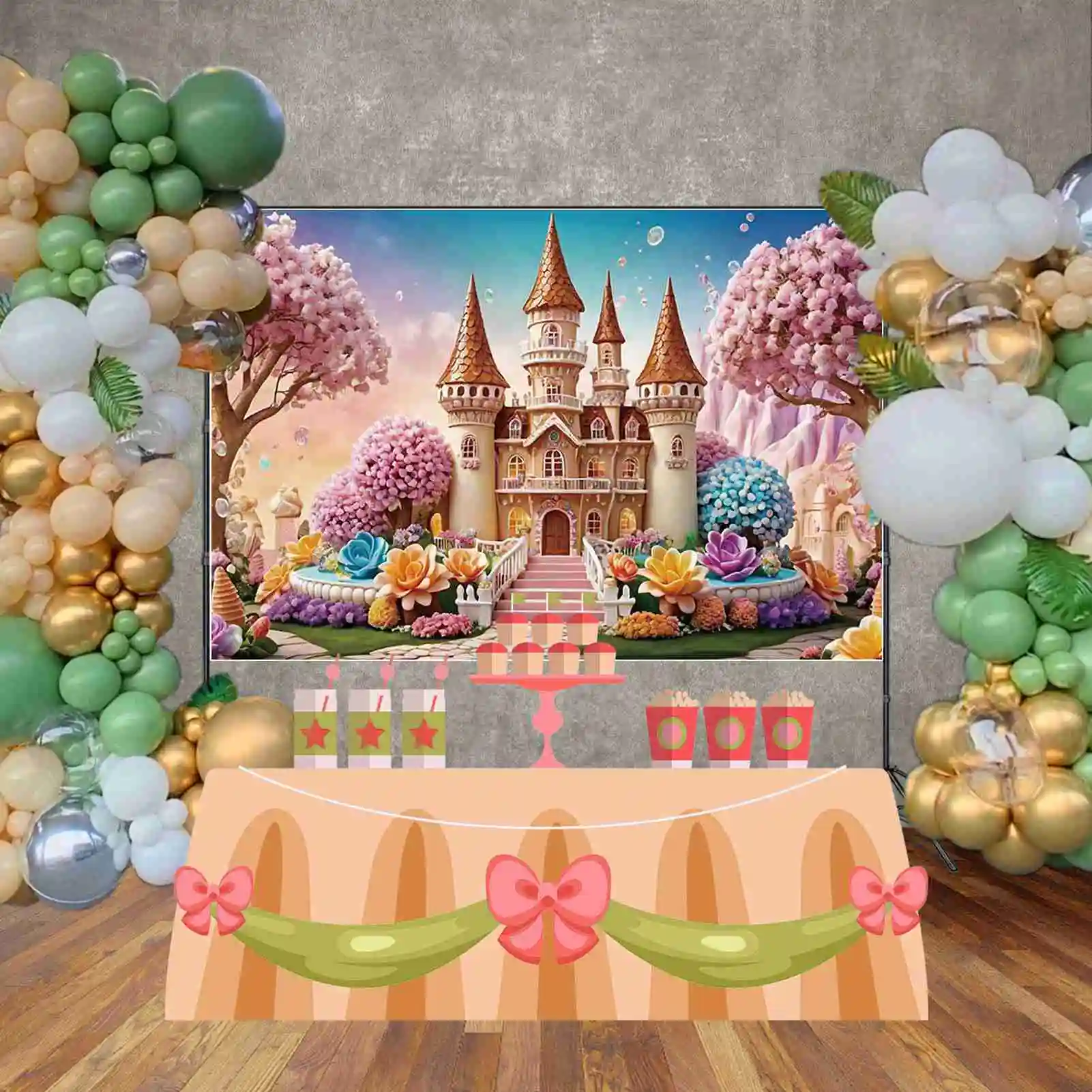 MOON.QG Castle Flowers Birthday Background Photography Seaweed Coral Flowers Photozone Backdrop Children Studio Photobooth Props