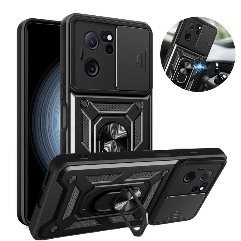 For xiaomi 13t pro case slide camera lens protect case for xiaomi 13t mi113 mi 13 t pro xiaomi13t magnetic ring stand back cover