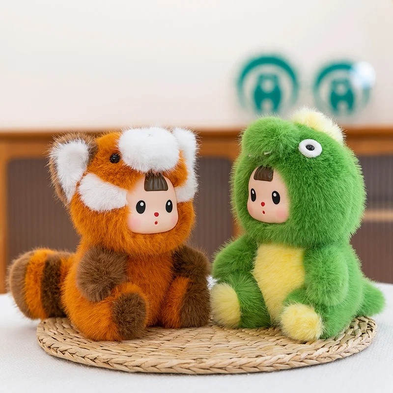 17 cm weiches Vinyl-Gesicht aus Plüsch, kleiner Dinosaurier, Tomate, Kaninchen, Waschbär und Erdbeerpuppe, niedliches Cartoon-Tier-Stofftier