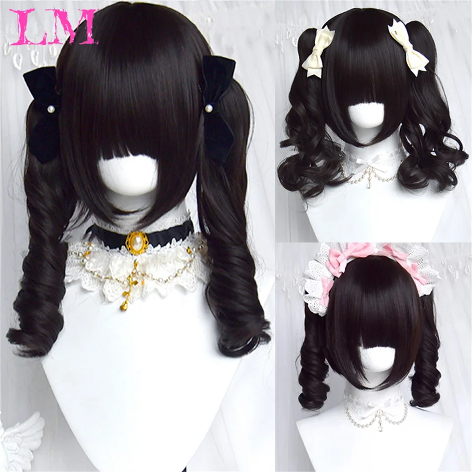 

LM Wave Cosplay Wig with Double Ponytail For Women Daily Party Lolita Synthetic Wigs Gold/Chocolate Heat Resistant Hair