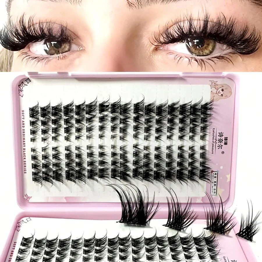 DIY Eyelash Cluster 256 Clusters (7-15mm) Fox Fur D-Type Curled False Eyelash Extension Kit, Natural Appearance and Soft persona