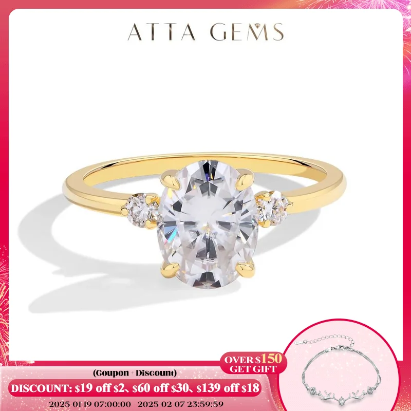 ATTAGEMS Moissanite Rings for Women Oval Cut 2.0CT DVVS1 Diamond Real 18K 14K 10K Au585 Gold Hidden Halo Wedding Engagement Gift