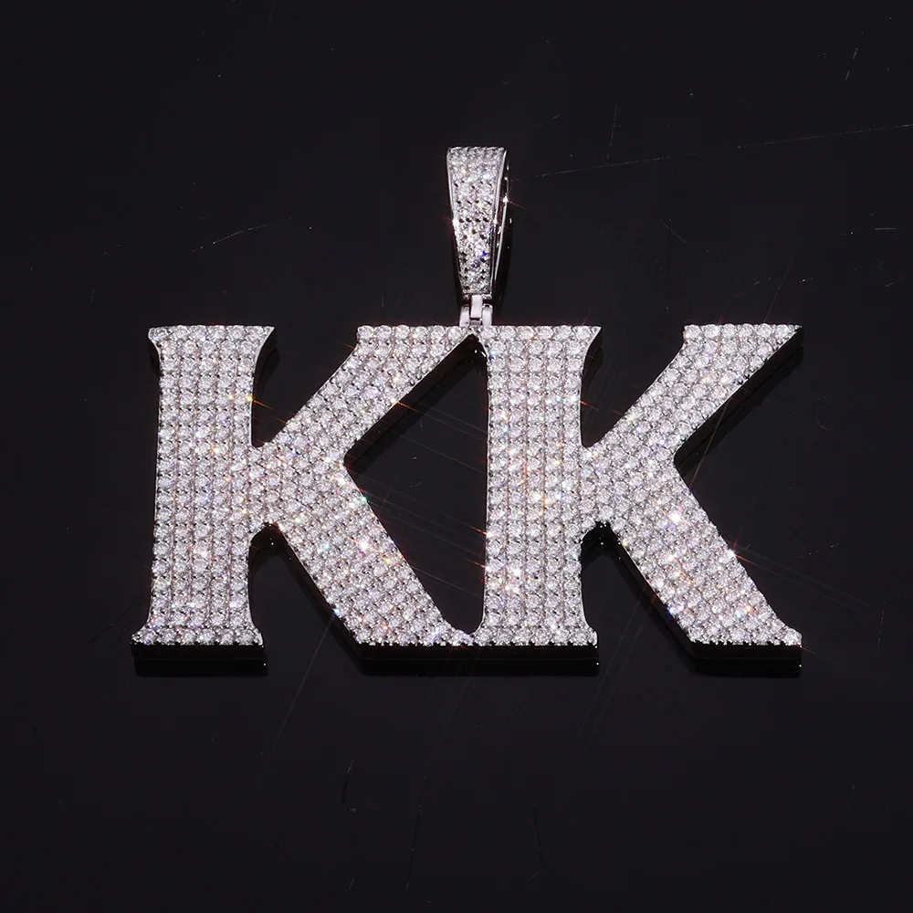 HHIOK مخصص 60 مللي متر عرض مويسانيتي قلادة بحرف قلادة 925 فضة الهيب هوب مجوهرات