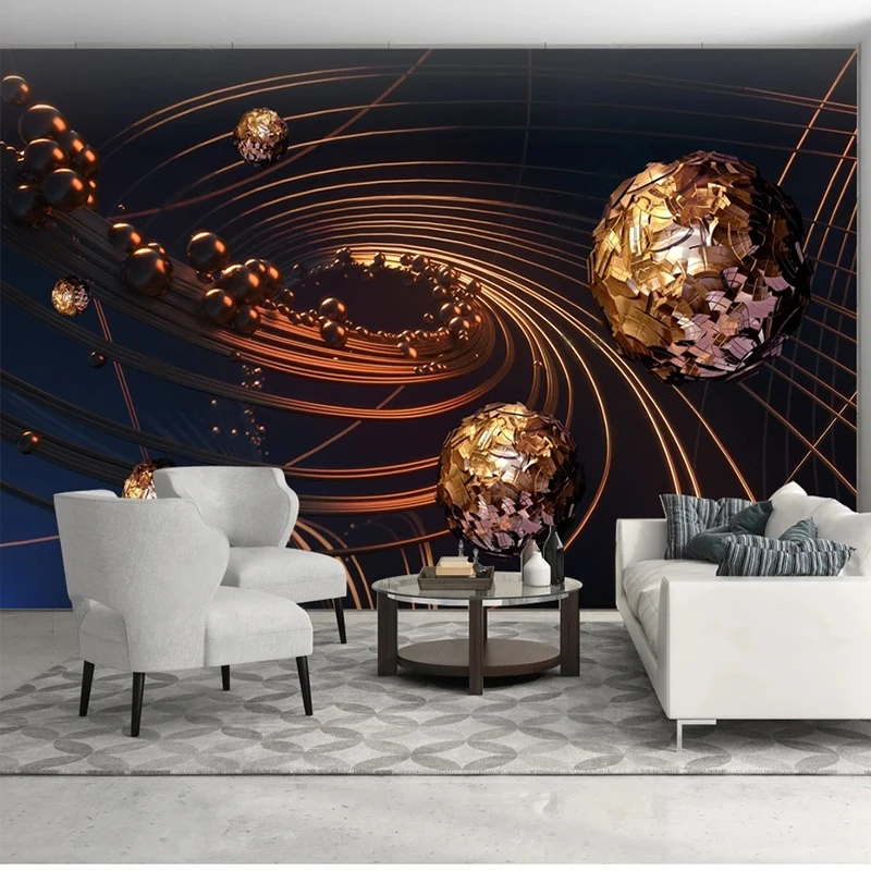 Custom Wall Cloth 3D Sphere With Golden Lines Photo Wall Murals Waterproof Wallpaper Living Room TV Sofa Home Decor Papel Tapiz