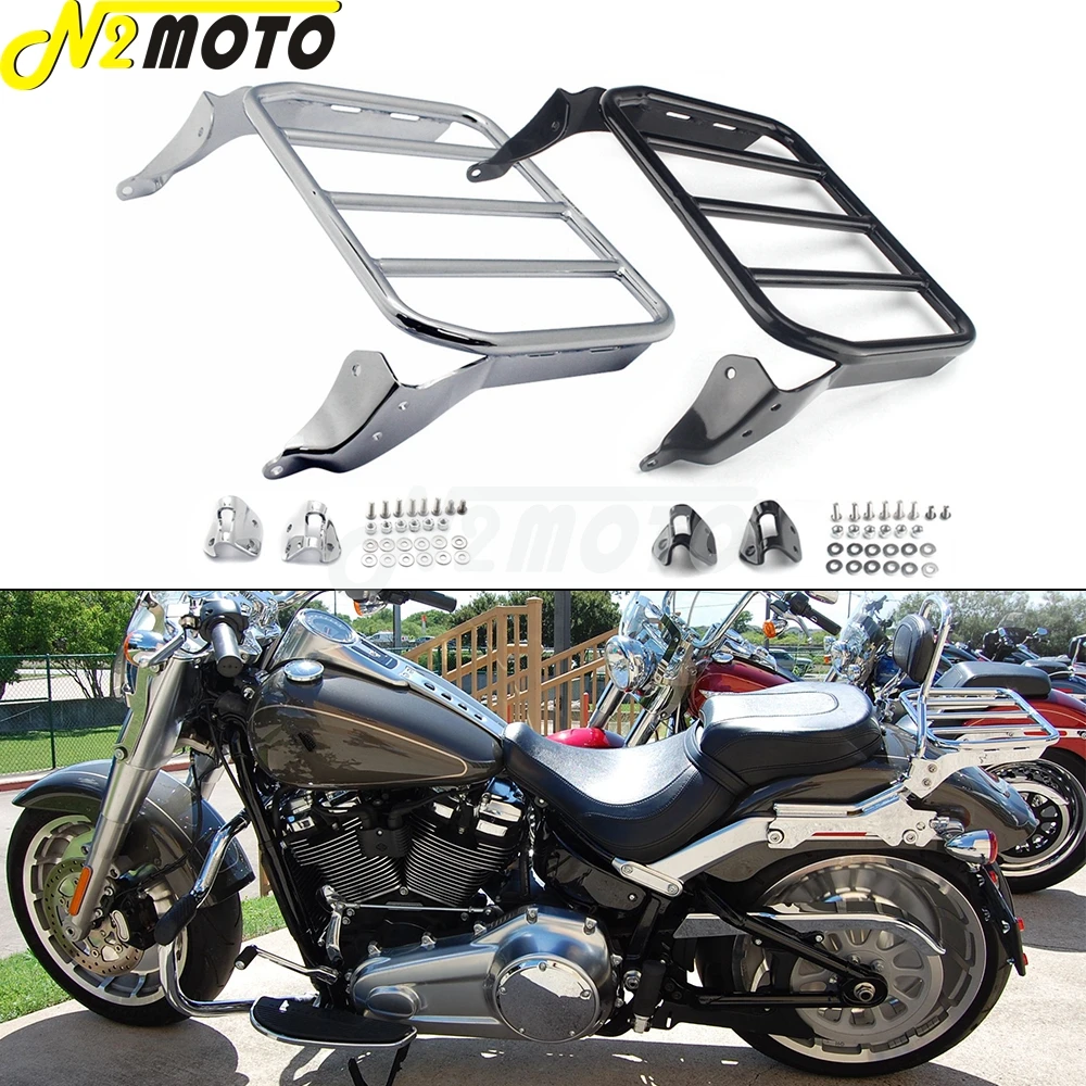 Black/Chrome Motorcycle Rear Sissy Bar Bracket Shelf Luggage Rack Holder For Harley Fat Boy Breakout 114 FLFB FLFBS FXBR FXBRS