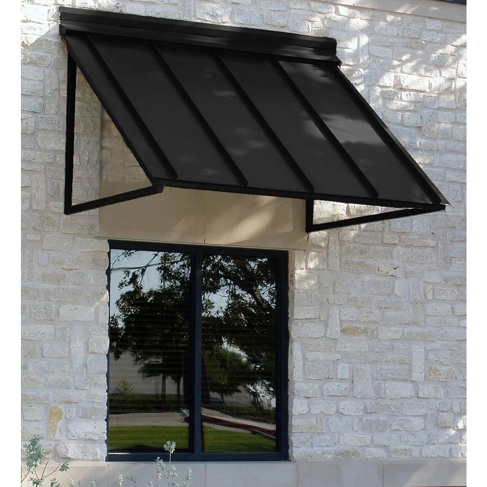 3 ft. Houstonian Standing Seam Metal Door/Window Awning Fixed Outdoor Canopy 44 Inch W x 24 Inch Proj, Black