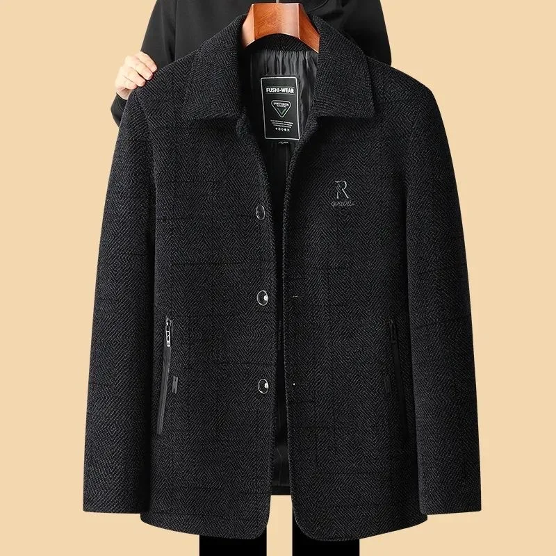 

Мужской демисезонный шерстяной пиджак на пуговицах в стиле Zhongan, повседневный, для мужчин среднего возраста