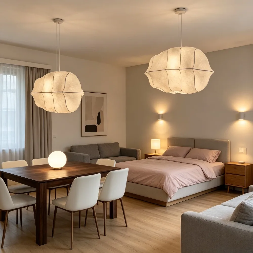 Japanese Wabi Sabi Whit Silk E27 Sailboat Pendant Lights Home Decor Chandelier Indoor Lighting Lamps Living Dining Room Bedroom