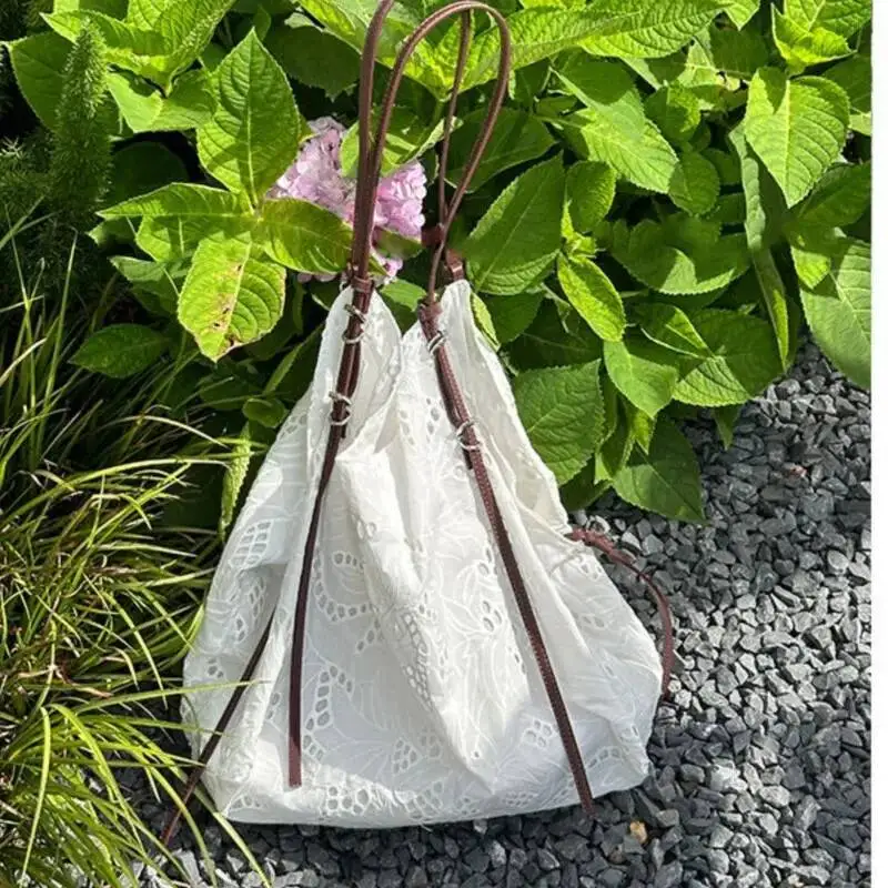 Bloom Lace Fairycore White Shoulder Women Haruku Large Capacity Casual Tote Bag Handbag Female Retro Y2k Bags Aesthetic