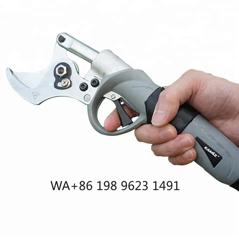 Portable electric pruning shears as essential garden power tool, ergonomic handheld branch cutter. Ideal for shrub trimming