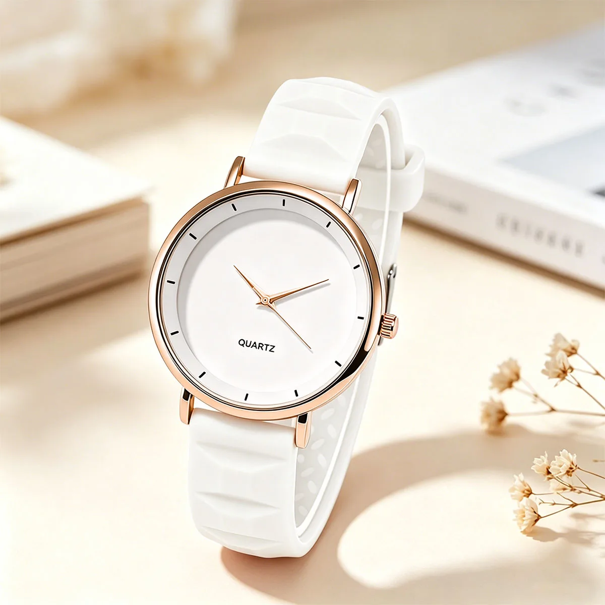 Women Simple Round Dial Quartz Watch Silicone Strap Analog Wristwatch Ladies Casual Daily Watch
