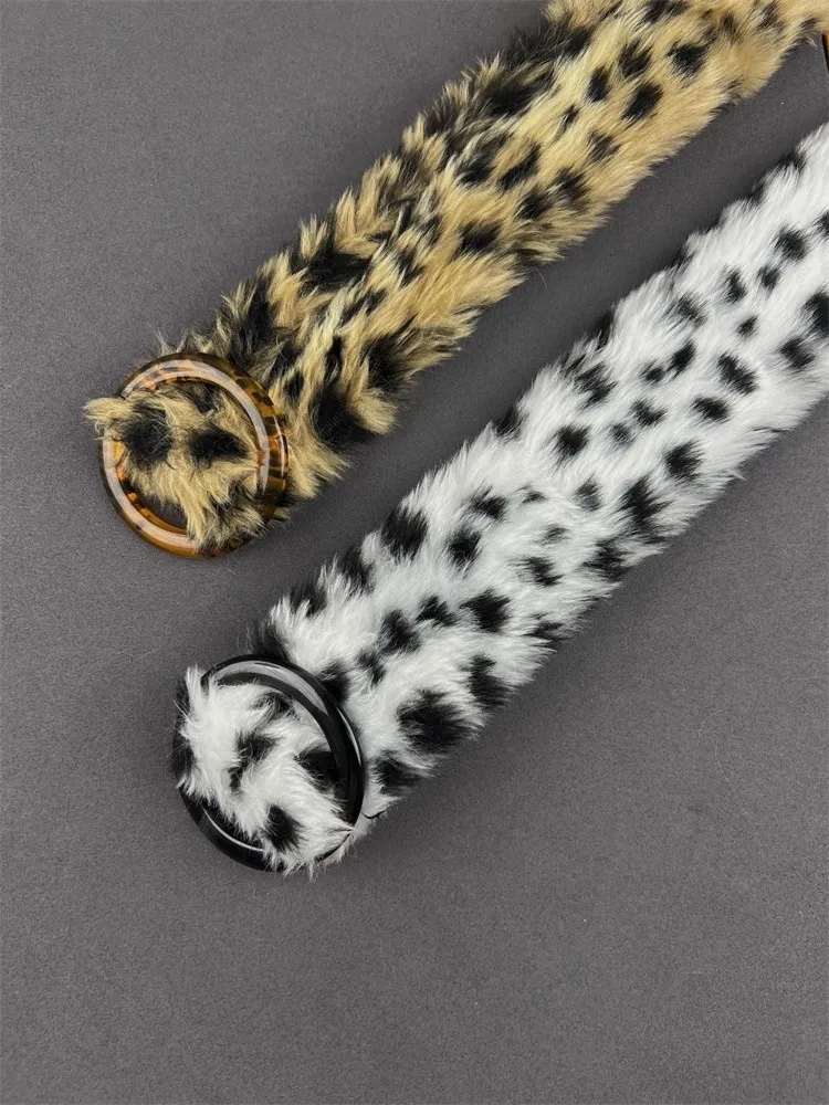 여성용 빈티지 인조 모피 레오파드 코르셋 여성용 허리띠 코트 허리띠 드레스 장식 와이드 벨트 J1624