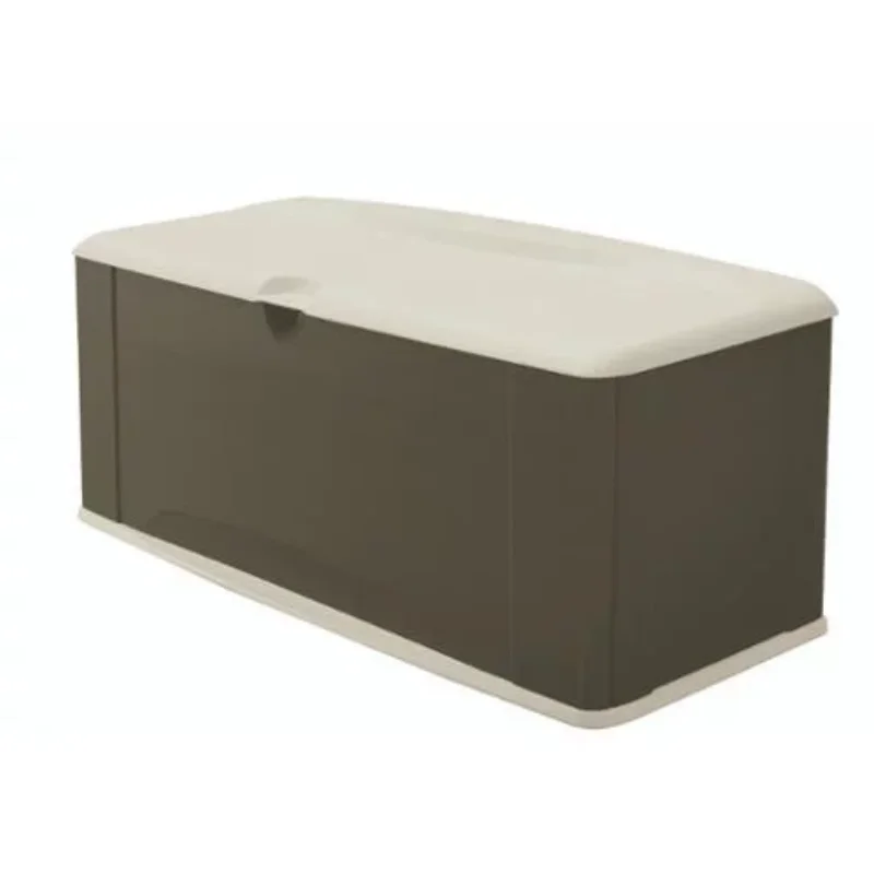 Rubbermaid Outdoor Extra-Large Deck Box Outdoor Storage Box with Seat, Gray & Brown, 121 Gallon