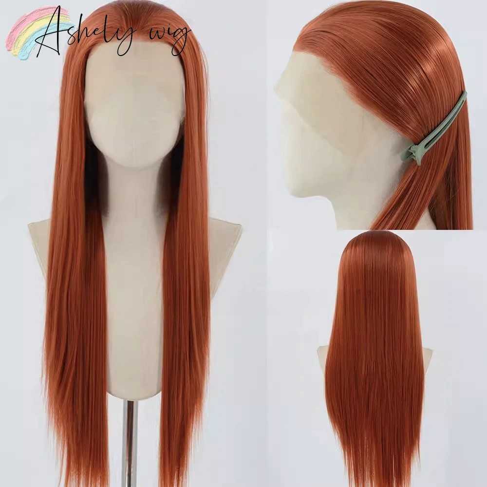 

Ginger Orange Lace Wig for Women 13x4 Lace Frontal Cosply Wigs Maple Leaf Orange High Quality Nature Looking Synthetic Lace Wig