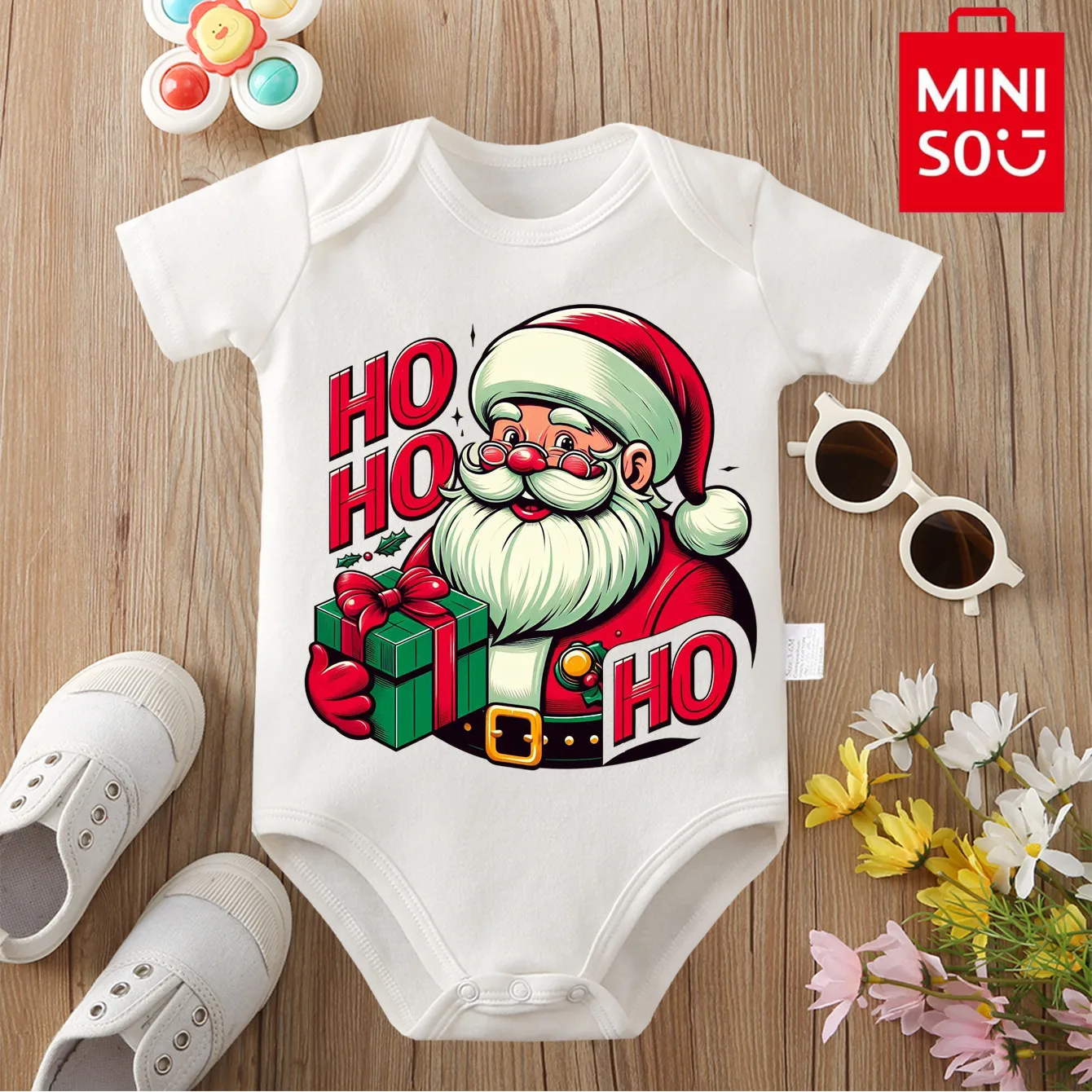 

MINISO HOHOHO Cute Baby's First Christmas 100% Cotton Cloths Onesie Jumpsuit Bodysuit for 0-12 Months Newborn Best Gift for Baby