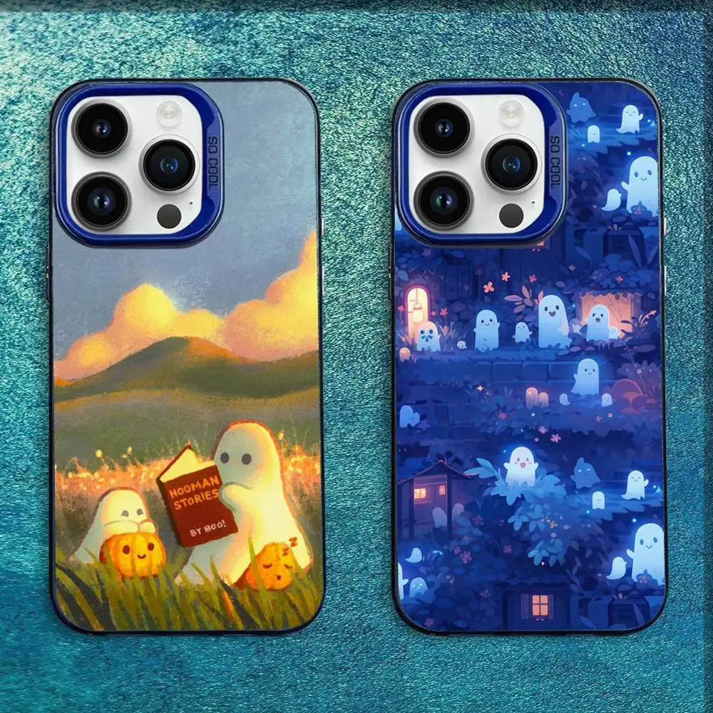 

Oil Painting Cute Ghosts Lovely Phone Case For iPhone 16,15,14,13,12,11,Mini,Pro,E,MAX Blue Candy Matte Shockproof Cover