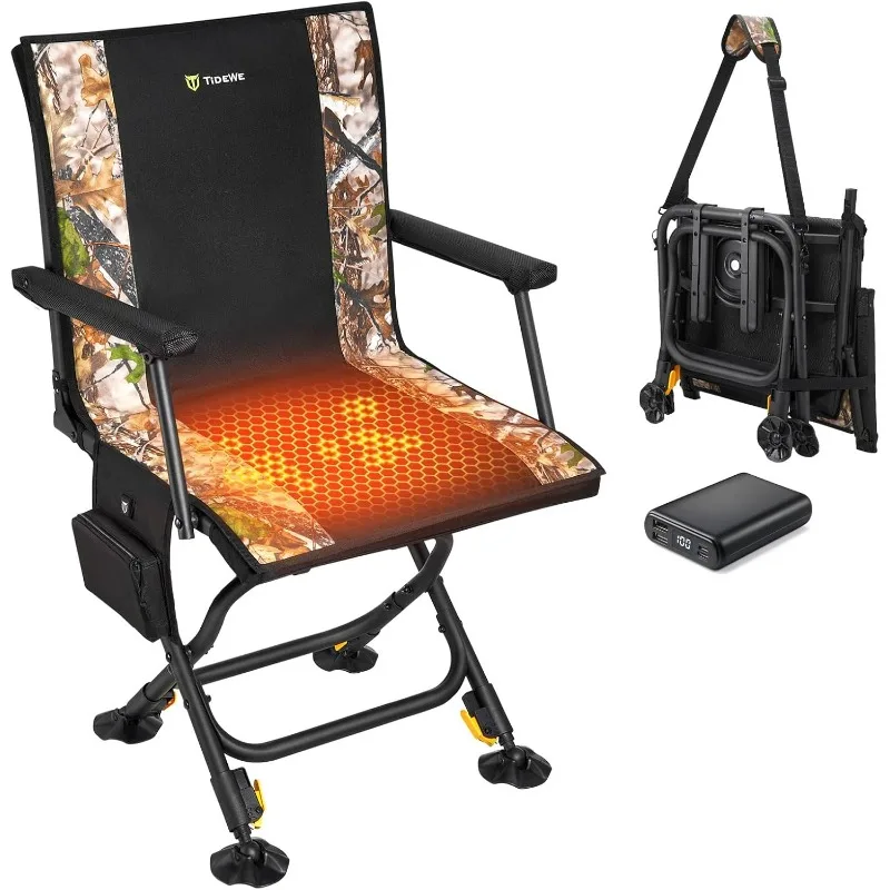 

Chair Heated with Detachable Seat Cover & Battery, 360° Silent Swivel, Portable All-in-one Hunting Seat with Armrest