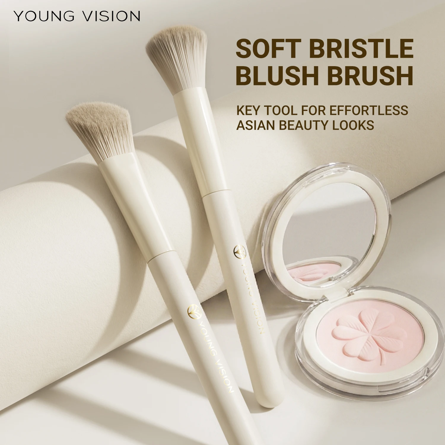 YOUNG VISION Make-up Brushes Beginner-Friendly Blush Brush with Birch Wood Handle – Soft Fluffy Face Powder Brush
