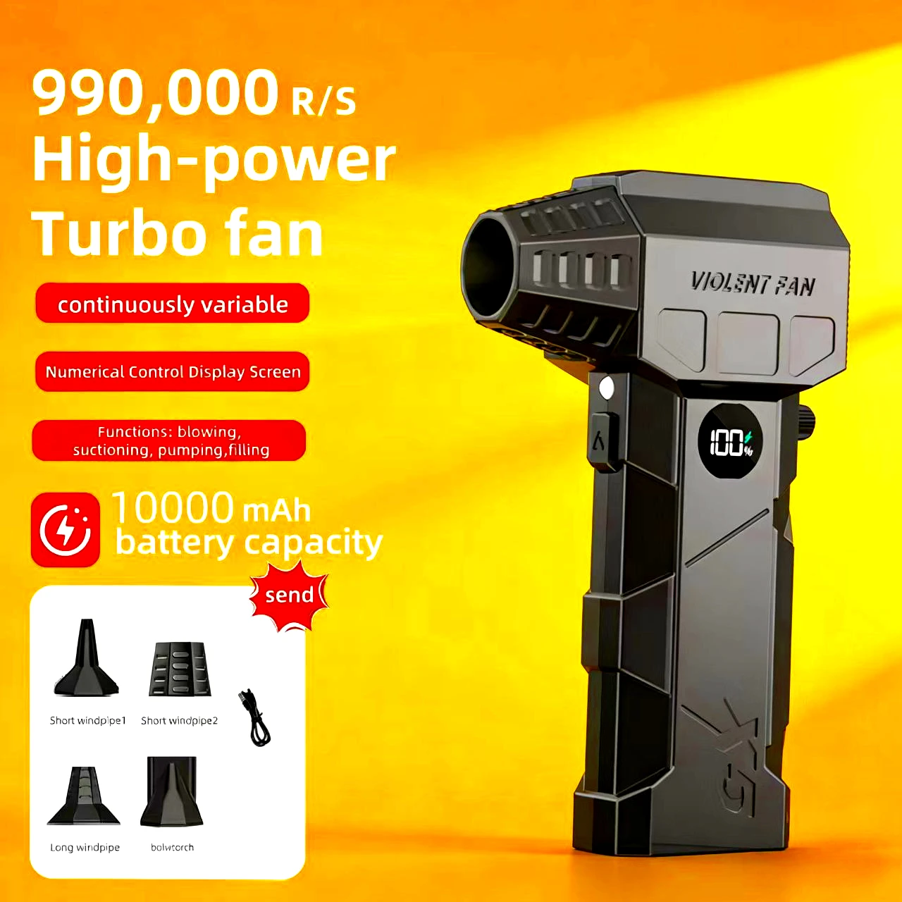 

880000RPM Electric Air Blower, Hight-speed Turbo Jet Blower, Brushless Motor with LED display, USB Rechargeable Powerful Dust