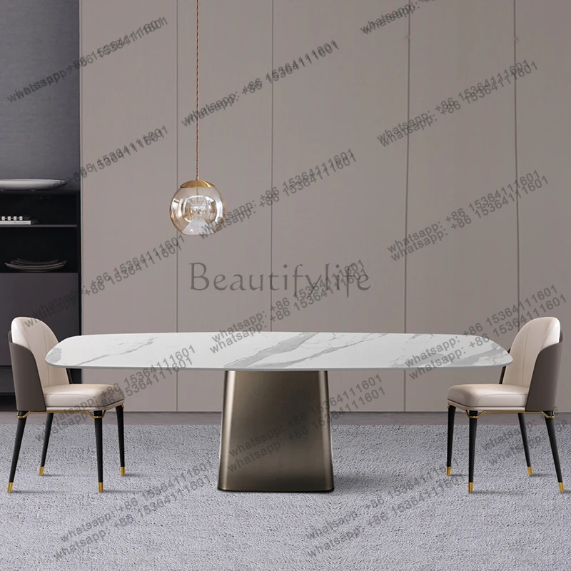 Nordic rock slab dining table minimalist rectangular Italian light luxury marble dining table