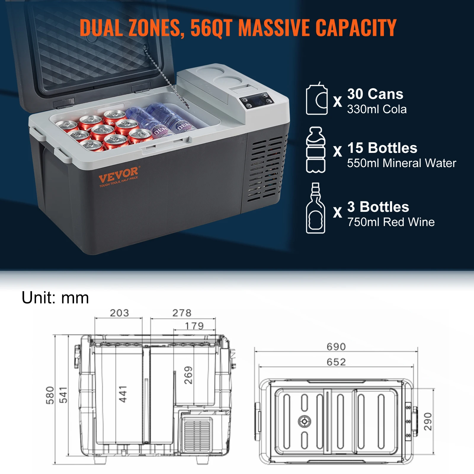 VEVOR 20L แบบพกพารถตู้เย็นตู้แช่แข็งคอมเพรสเซอร์กล่องน้ําแข็ง 21Qt Single Zone Mini ตู้เย็น Cooler สําหรับรถบ้านกลางแจ้ง Trval