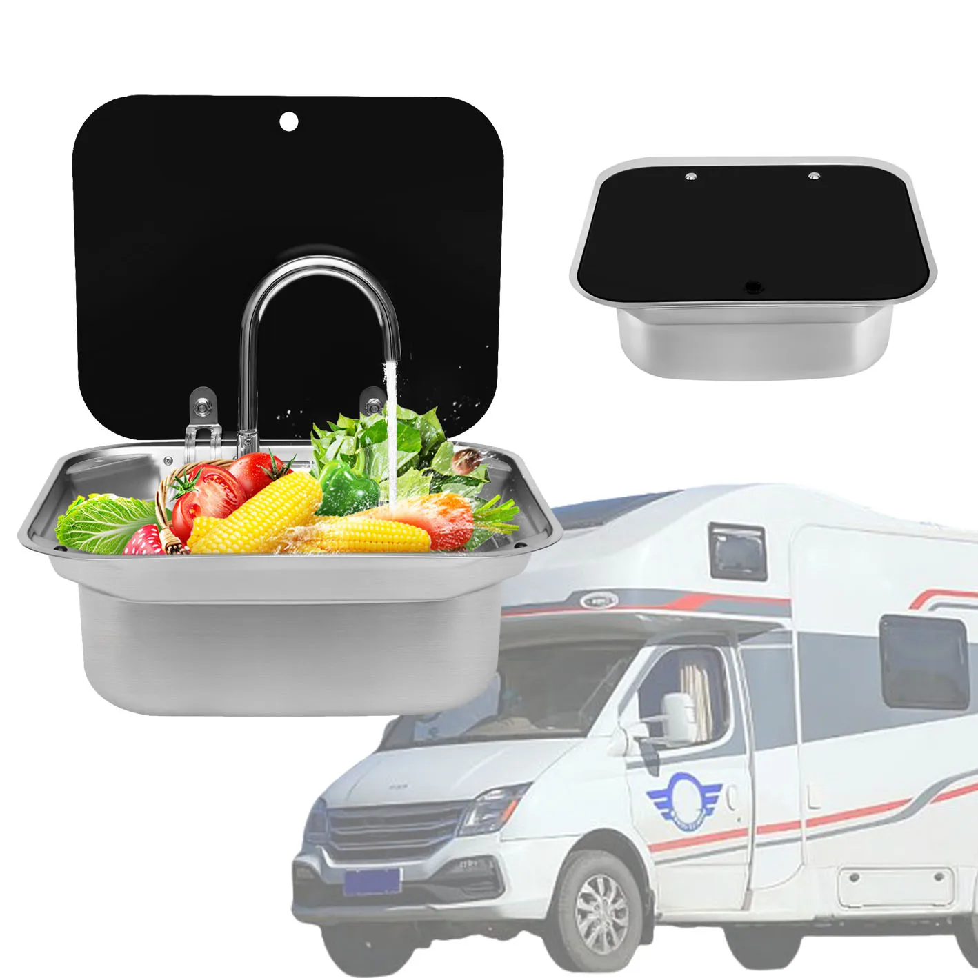 RV Sink with Lid 41x36.5x16cm/16.14x14.37x6.3inch