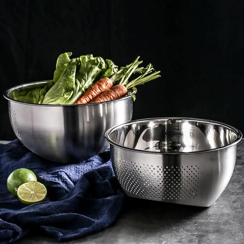 

Professional Stainless Steel Rice Washing Bowl 3-In-1 Cleaning Washing