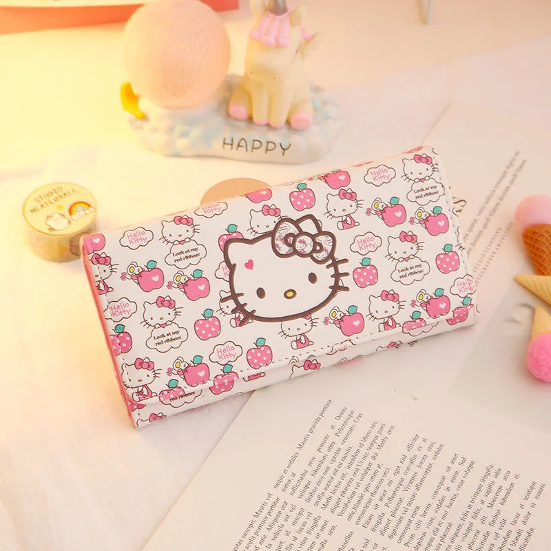 Hello Kitty Cartoon Girl Wallet Women's Portable Storage Handbag Cute Zipper Card Bag Long Phone Bag Student Exquisite Gift