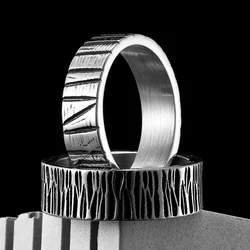 Minimalism Aesthetic Stripe Texture Men Rings Stainless Steel Retro Punk Rock Women Jewelry Fashion Accessories Gift Wholesale