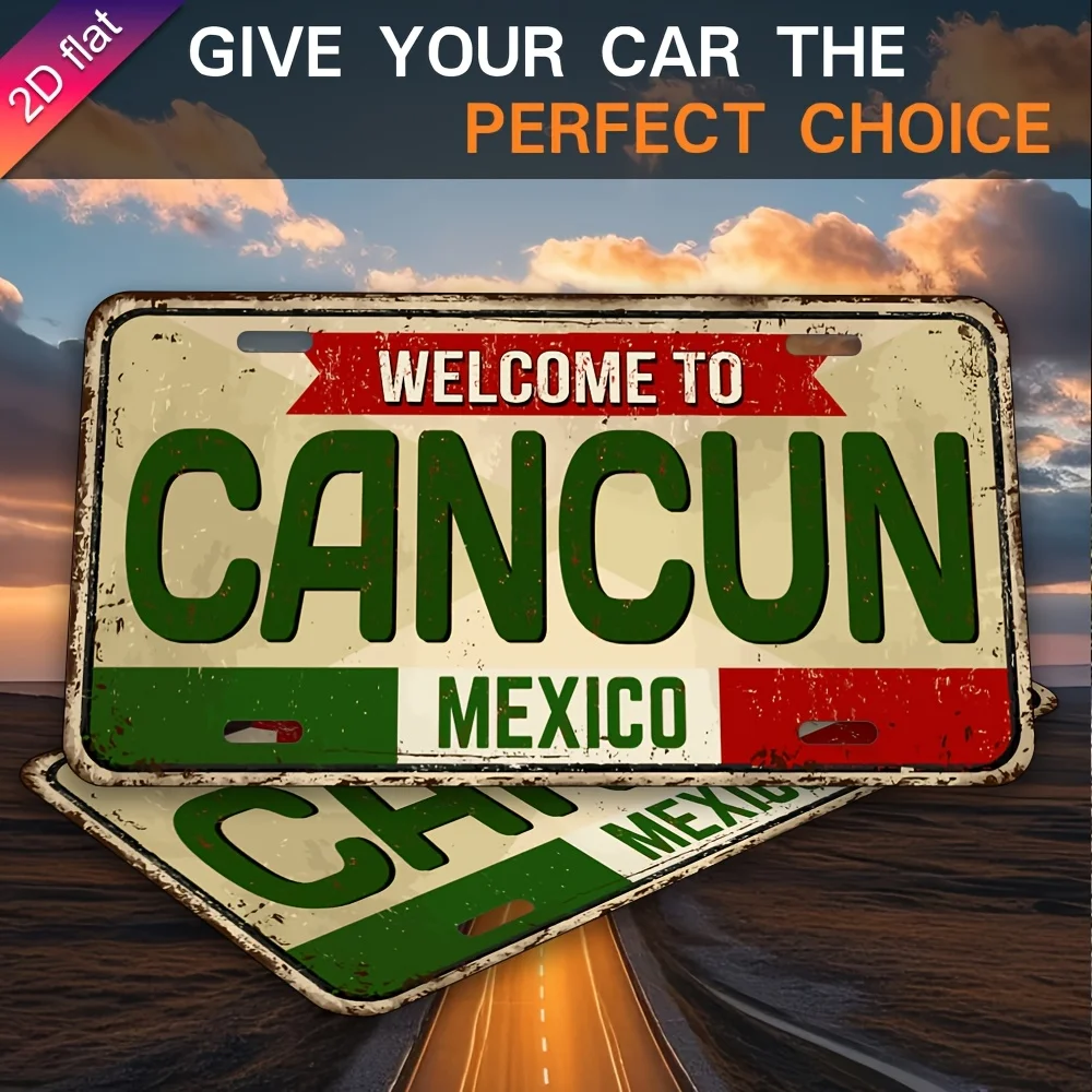 Welcome to Cancun Mexico Vintage License Plate Style Aluminum Metal Sign Retro Mexican Beach Travel Souvenir Wall Art Decor for
