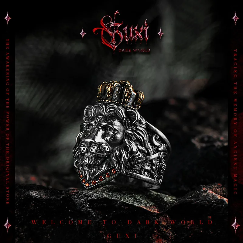 

Punk elegance noble dark 925 silver index finger ring men lion king ring retro handmade silver jewelry