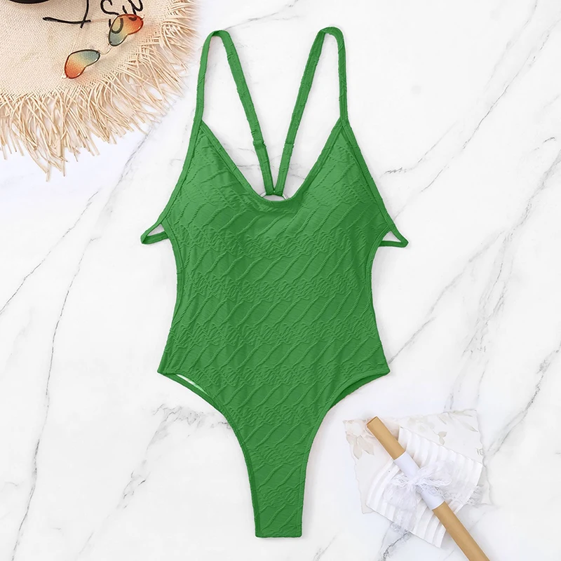 Trendy Jacquard Swimming Suit for Women Sexy Backless Suspender One Piece Swimsuit 2025 New Beach Vacation Skinny Bathing Suit