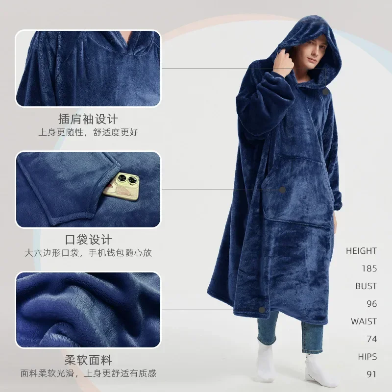 Thicken Women Men Facecloth Long Pajamas Bathrobe Autumn Winter Warm Hooded Home Sleepwear Lightweight Casual Couple Loungewear