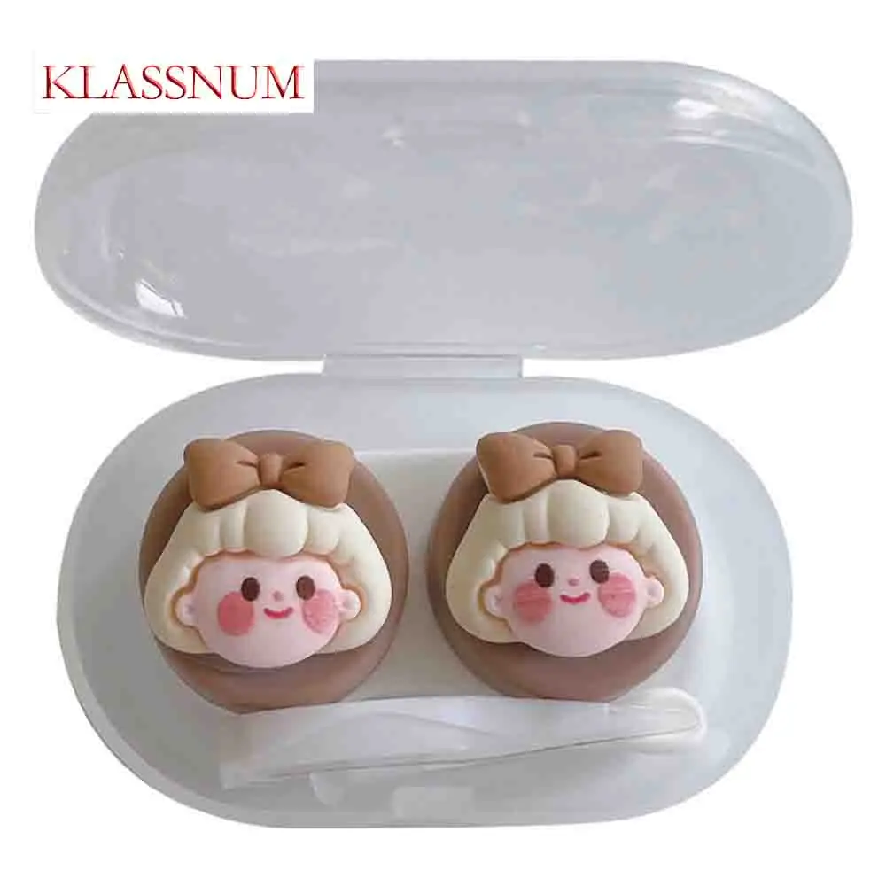 

KLASSNUM Kawaii 3D Contact Lens Case Cute Rabbit Design Portable Travel Kit Aesthetic Eye Care Container Sweet Cartoon Head girl
