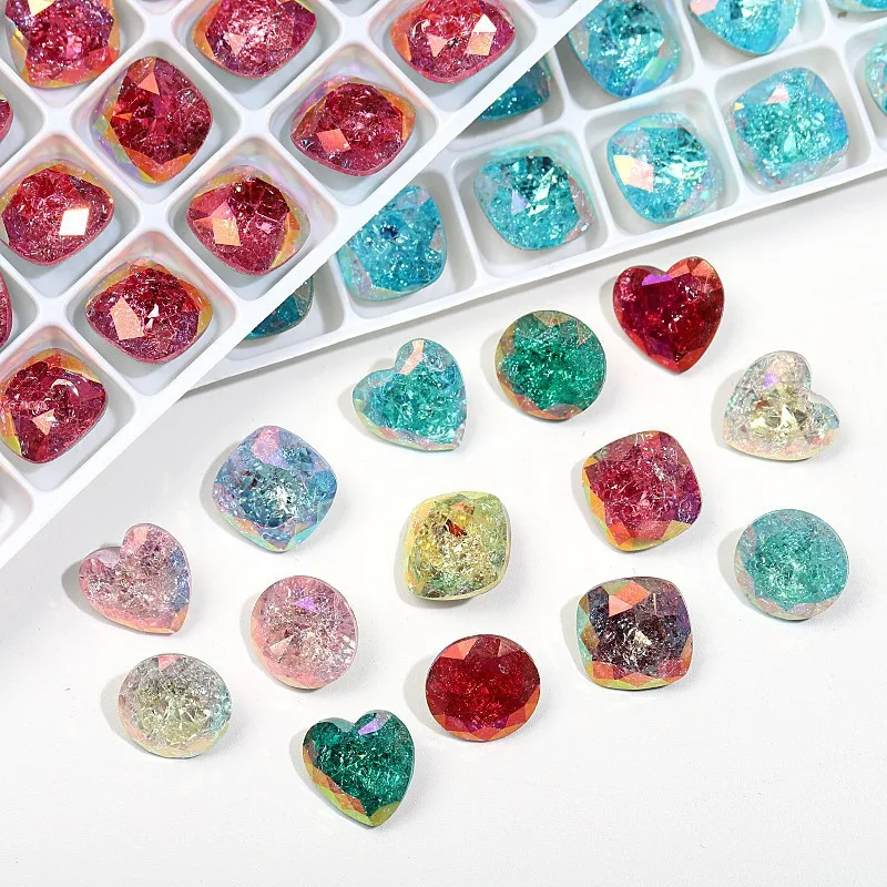 

5Pcs 10MM Heart Ice Nail Gems - K9 Diamond Plated Base Rhinestones, Moonlight Glass Crush Nail Decor for Glamorous Manicures