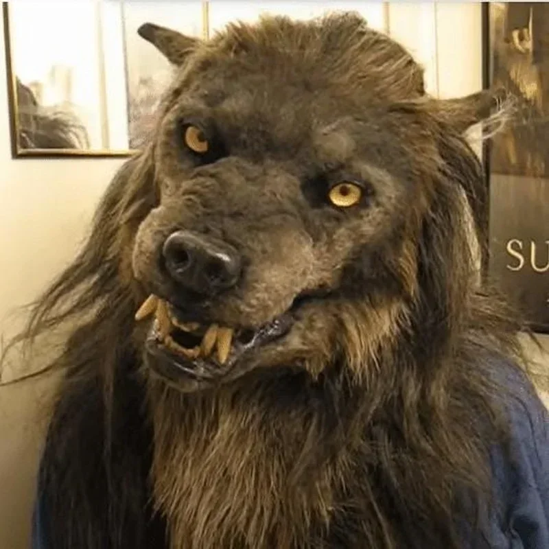 Halloween Latex Wolf Head Hair Mask Werewolf Headgear Party Scary Decor Headgear
