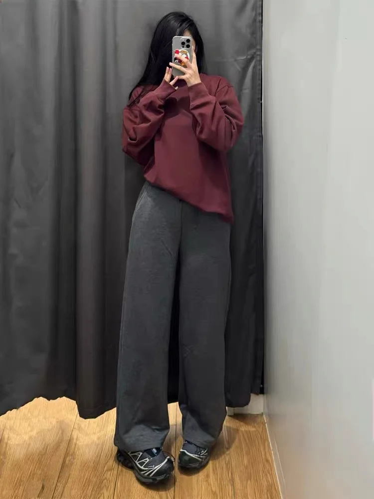 Autumn Winter Women's Casual High Waist Elasticated Trousers Mixed Fiber Fleece Lined Warm Comfortable Ladies Pants
