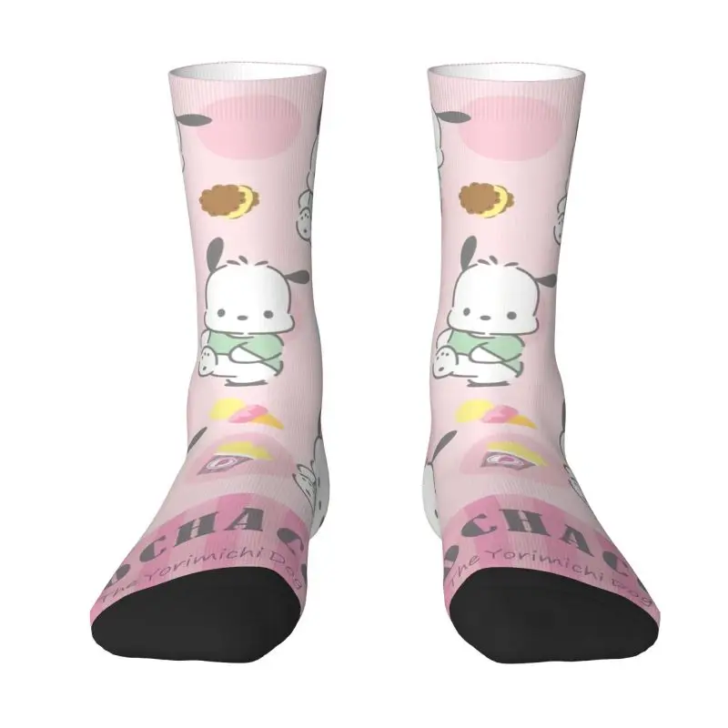 Custom Funny Men's Pochacco Sanrio Cartoon Dress Socks Unisex Comfortable Warm 3D Printed Crew Socks