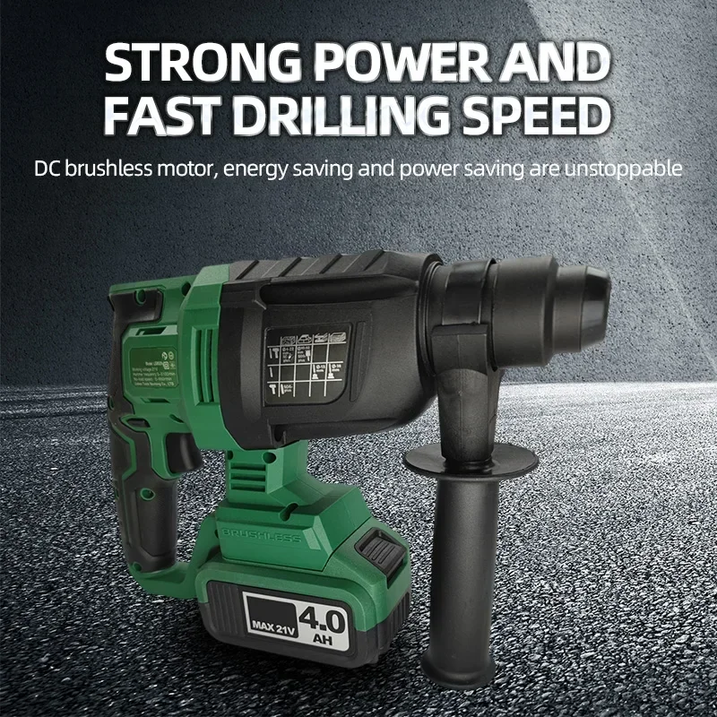Cordless Electric Hammer Drill with Multifunctional Power Source Battery Operated