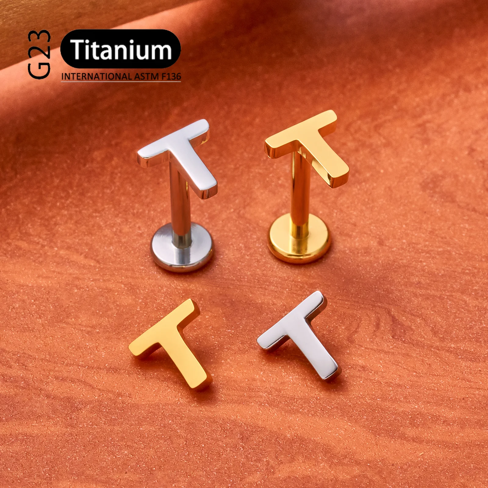 G23 Titanium Initial Letter Number Lip Stud Earring Internally Threaded Flat Back Helix Tragus Conch Cartilage Piercing Jewelry