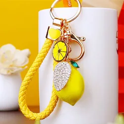 3d Fruit Sleutelhanger Citroen Charme Hanger Kristal Strass Sleutelhanger Voor Portemonnee Tas Auto Feest Bruiloft Cadeau Collectie