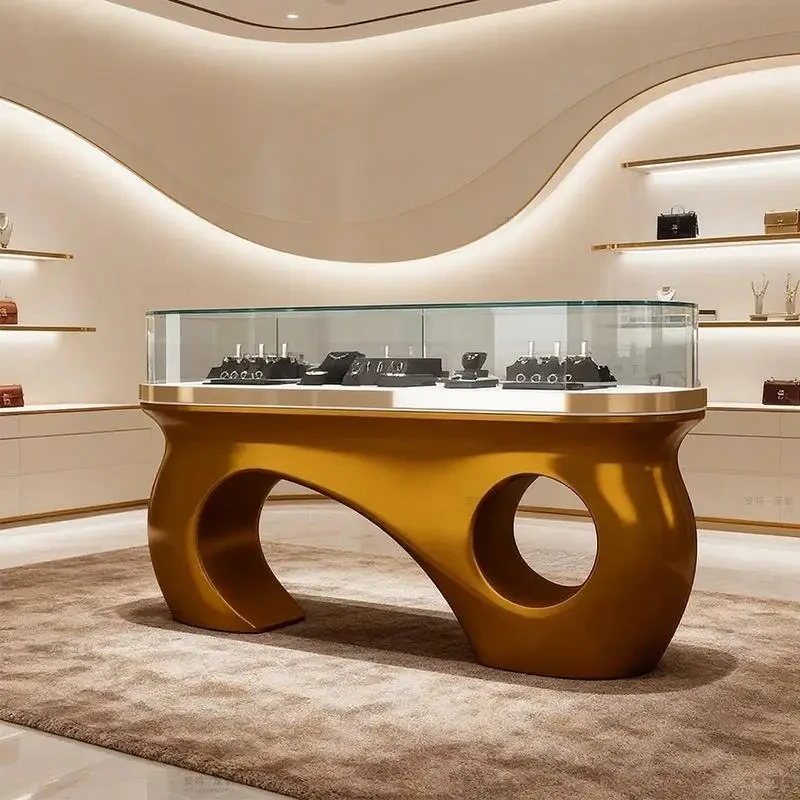 custom.RZLuxurious New Fashion Jewelry Display Cabinet Elegant curved glass cabinet Suitable stores One-stop custom jewelry